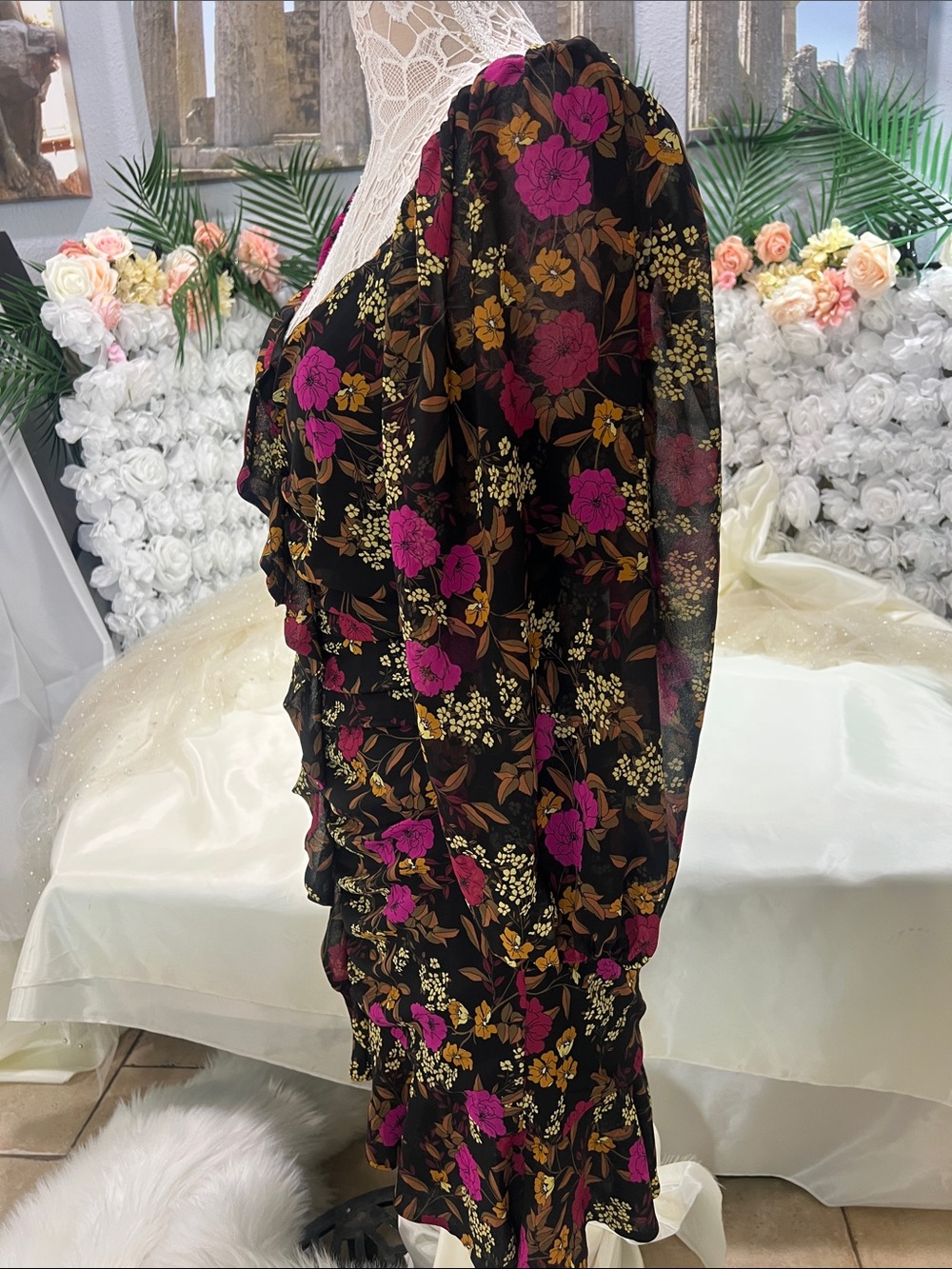 Astr Black Mini Dress with Pink & Mustard Floral Print - Picture 4 of 11